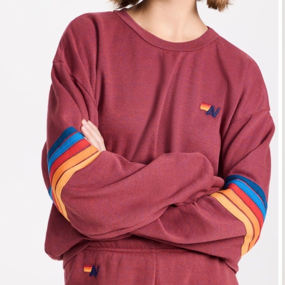 Aviator Nation Rainbow Stitch Sleeve Sweatshirt